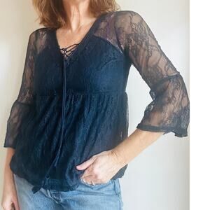 Lace Bohemian Lace Top Size Large whimsy Goth Large Dark Blue